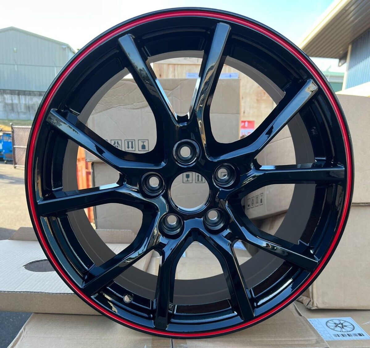 Honda Civic Type R Wheel 17x7.5 Black/Red Lip Rim 5x114.3 Set of 4