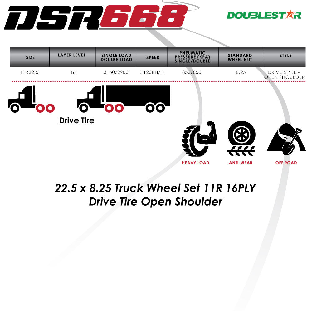 11R 22.5 16 PR Open Shoulder Commercial Truck Tire