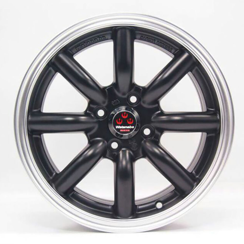 Watanabe 15x7 4x100, Matte Black Lip 8-Spoke Cast Wheels